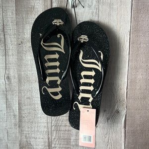 NWT Juicy Couture Selene Black Glitter Flip Flop